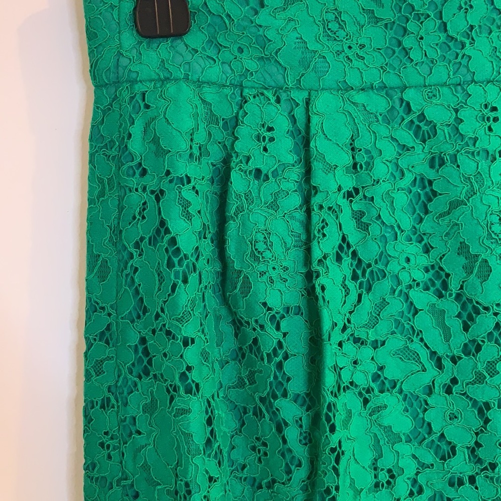 J. Crew Green Pintucked Pencil Skirt Lace size 2 - Picture 8 of 9